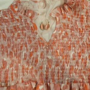 Pink and Orange Cheetah Smocked Top with FREE Matching Vintage Earrings